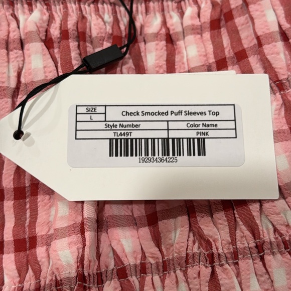 English Factory Smocked Top, Red/Pink check pattern, sz  L - Picture 6 of 7